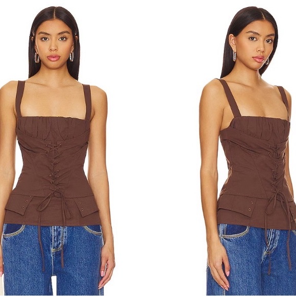 Lioness Tops - Lioness Brown Corset-Style Women Top